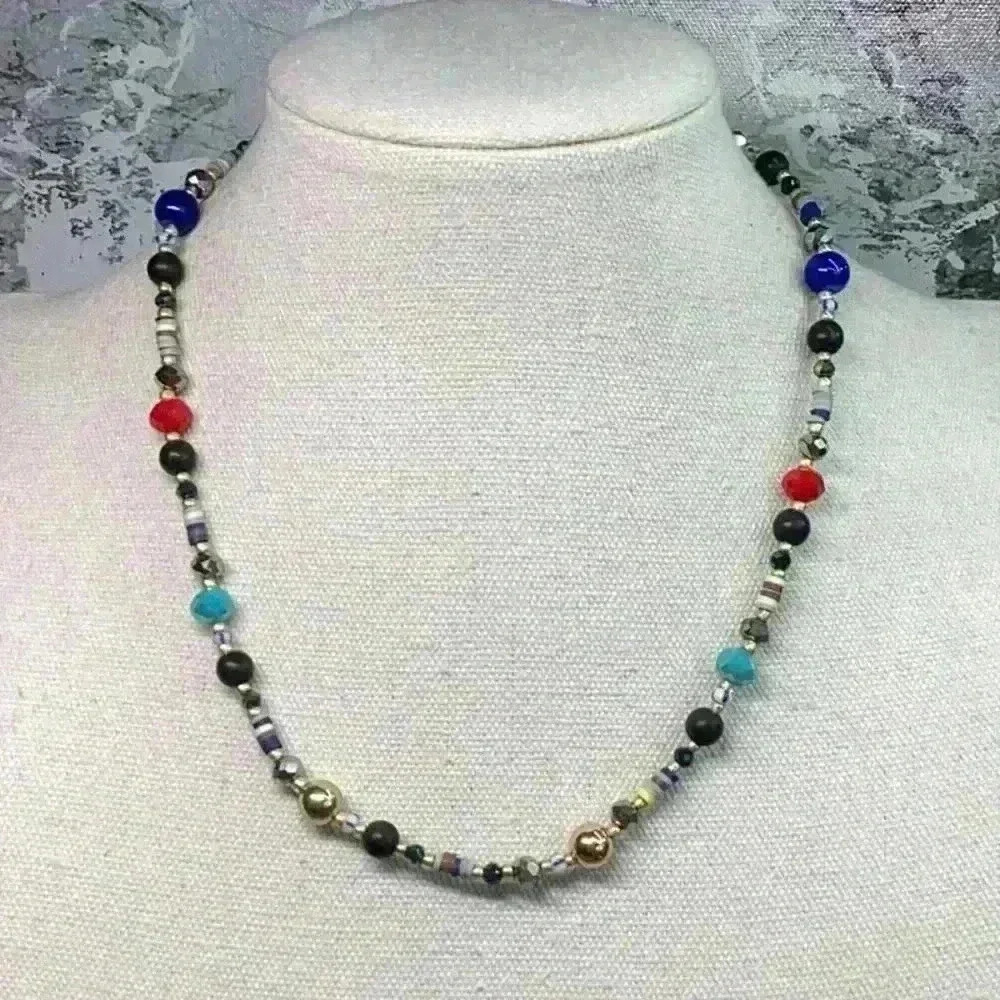 Beaded Necklace with Glass and Gold Beads Multi Colored